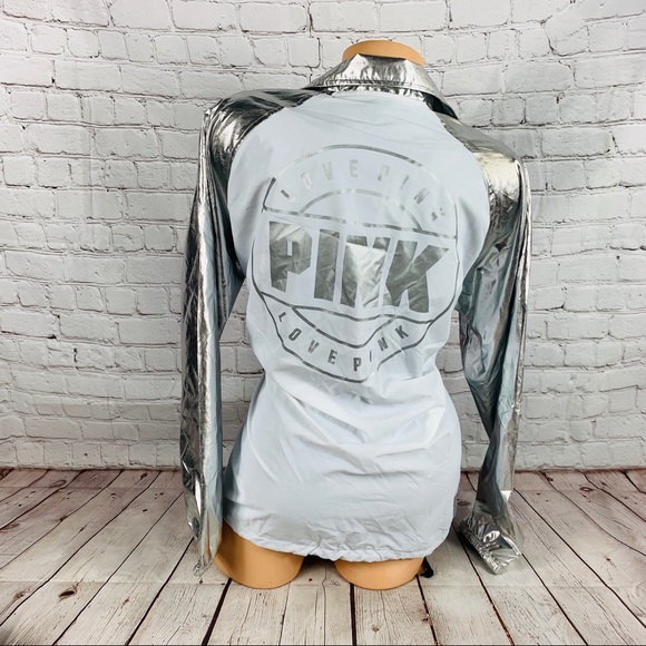VS PINK Snap Front Coach Jacket White / Silver - Picture 8 of 8